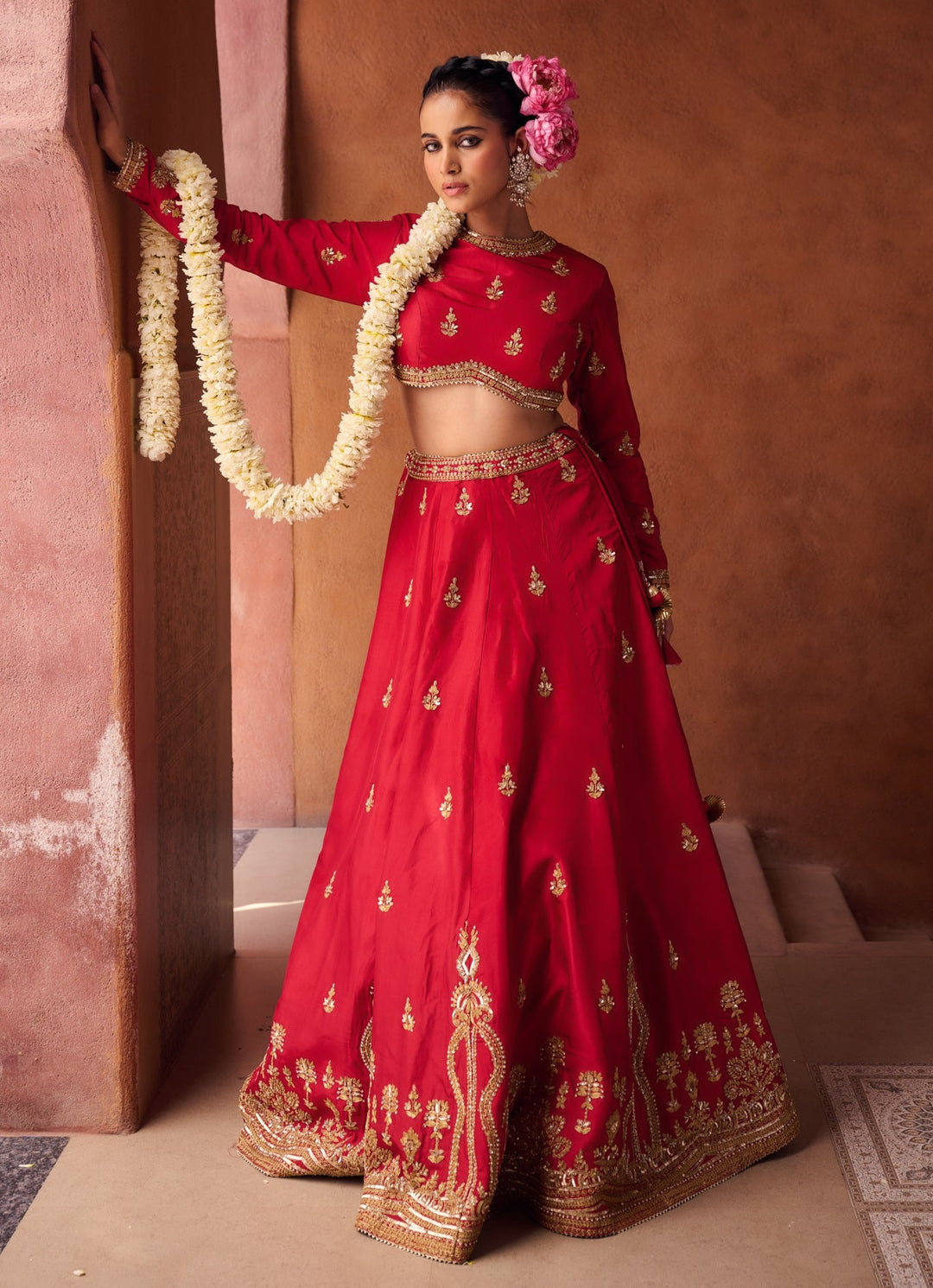 Red Silk Embroidered Lehenga Set KAPDA DORI - Fabilicious Fashion