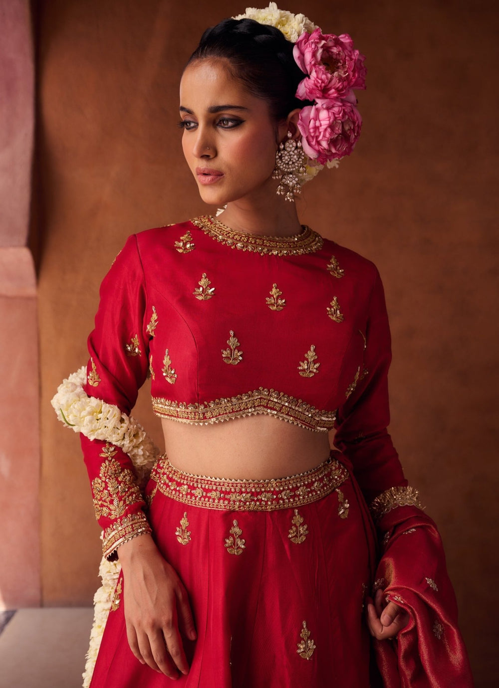 Red Silk Embroidered Lehenga Set KAPDA DORI - Fabilicious Fashion