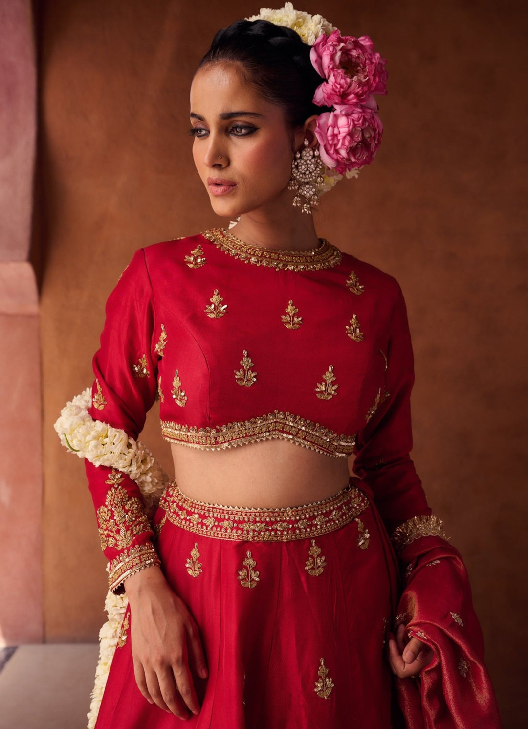 Red Silk Embroidered Lehenga Set KAPDA DORI - Fabilicious Fashion