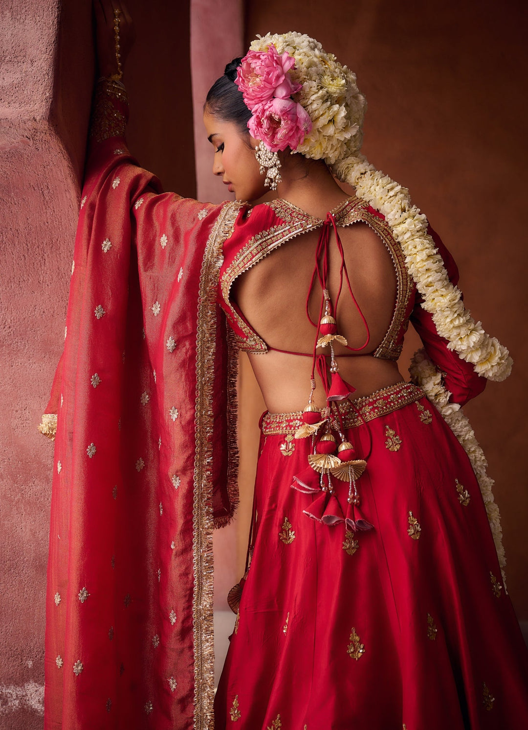 Red Silk Embroidered Lehenga Set KAPDA DORI - Fabilicious Fashion