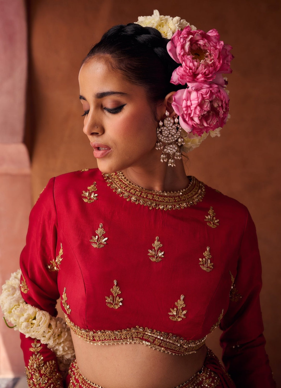 Red Silk Embroidered Lehenga Set KAPDA DORI - Fabilicious Fashion