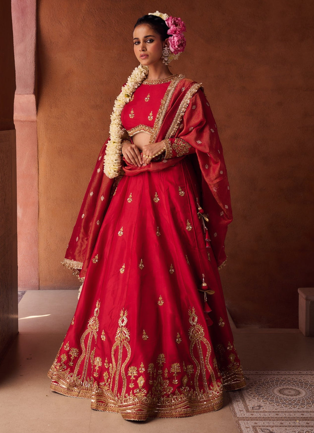 Red Silk Embroidered Lehenga Set KAPDA DORI - Fabilicious Fashion