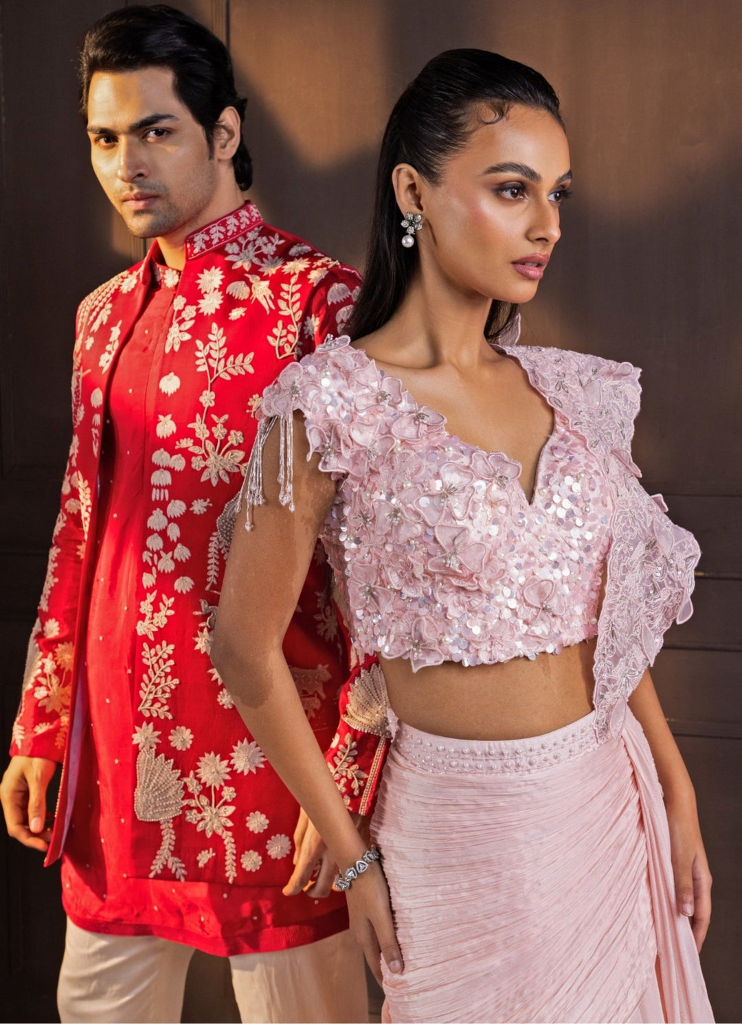 Red Silk Embroidered Nehru Jacket and Kurta Pant Set Smriti - Fabilicious Fashion