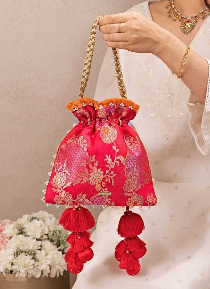 Amyra Red Silk Pleated PotliFabilicious Fashion