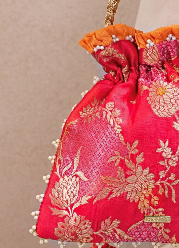 Amyra Red Silk Pleated PotliFabilicious Fashion
