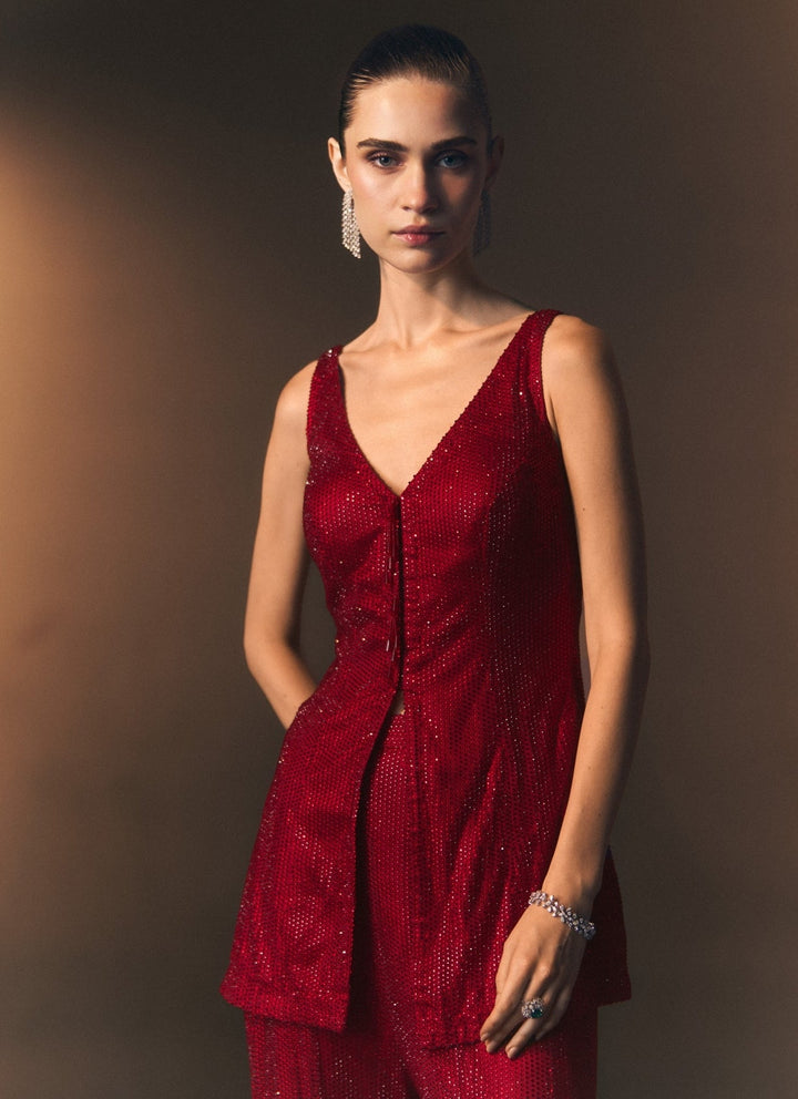 Angad Singh Red Soft Net Kurta Sharara SetFabilicious Fashion