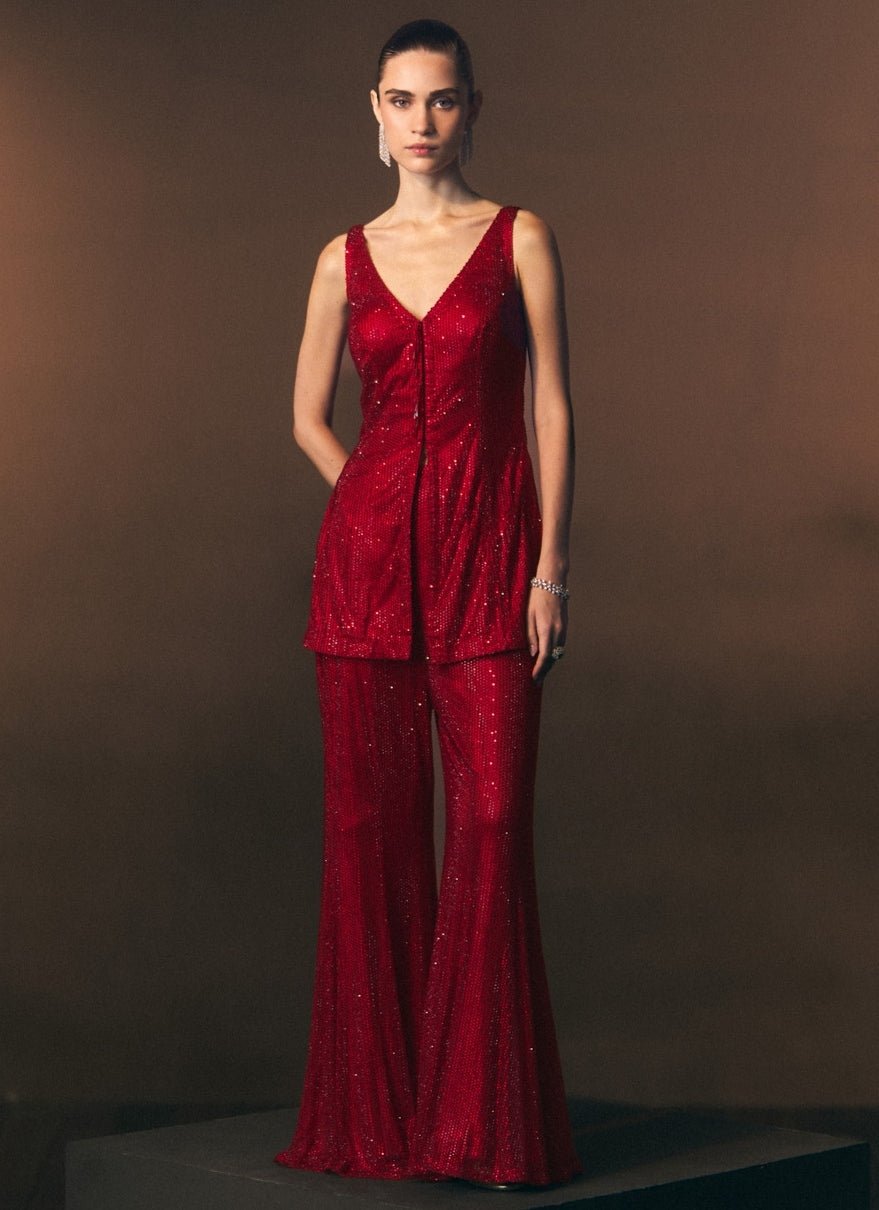 Angad Singh Red Soft Net Kurta Sharara SetFabilicious Fashion