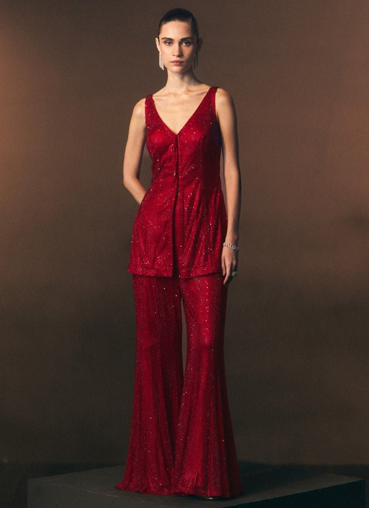 Angad Singh Red Soft Net Kurta Sharara SetFabilicious Fashion