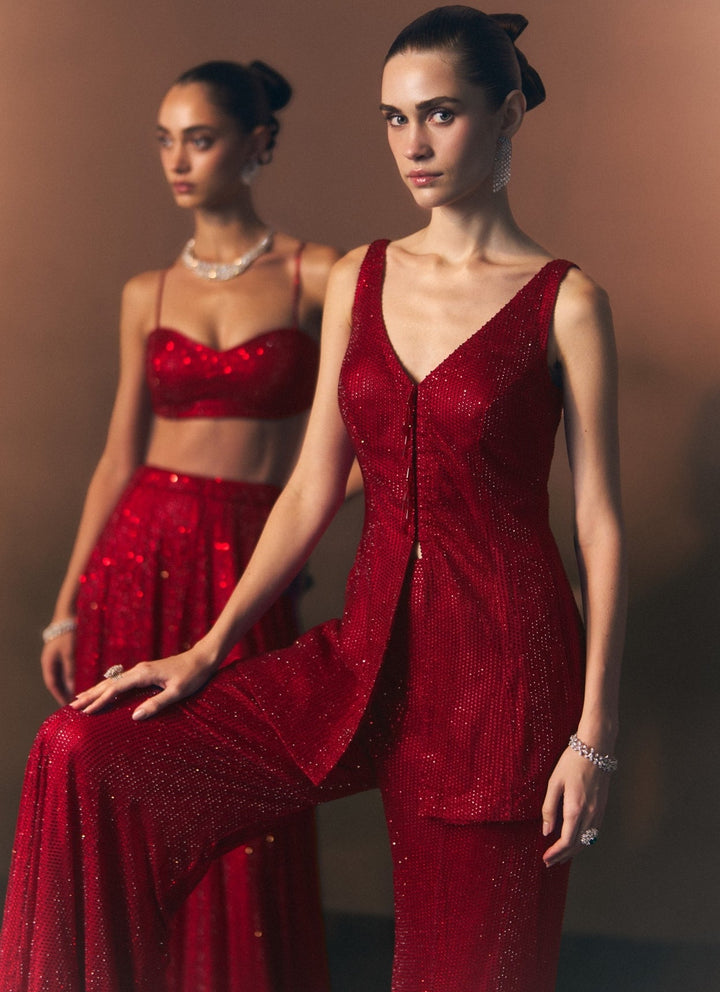 Angad Singh Red Soft Net Kurta Sharara SetFabilicious Fashion