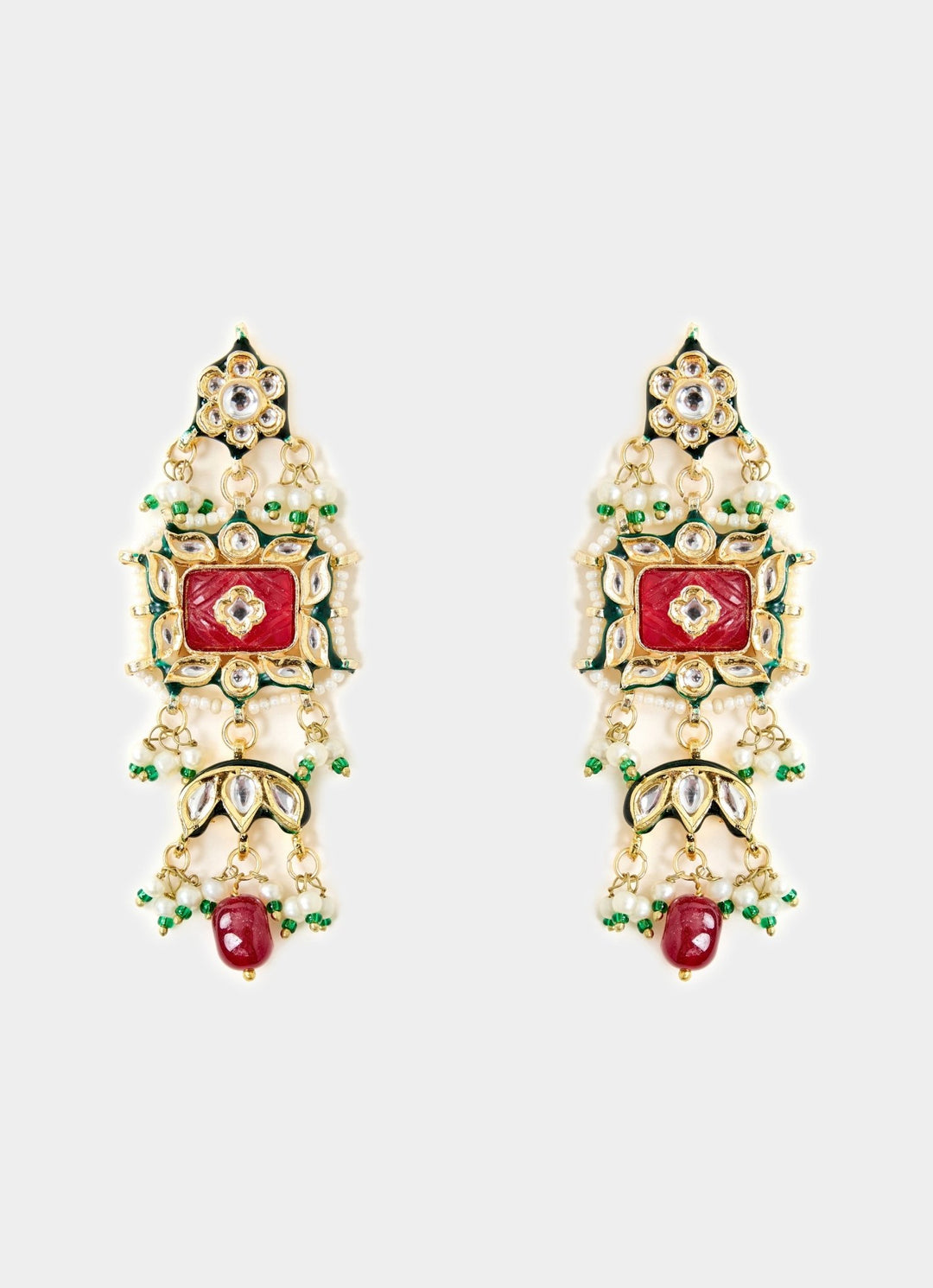 Red Stone And Pearls Gold Tone Choker Necklace Set Vivinia By Vidhi Mehra - Fabilicious Fashion