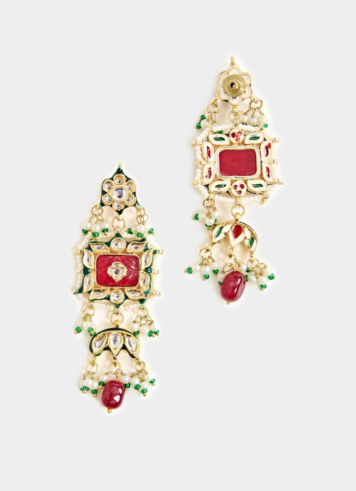 Red Stone And Pearls Gold Tone Choker Necklace Set Vivinia By Vidhi Mehra - Fabilicious Fashion