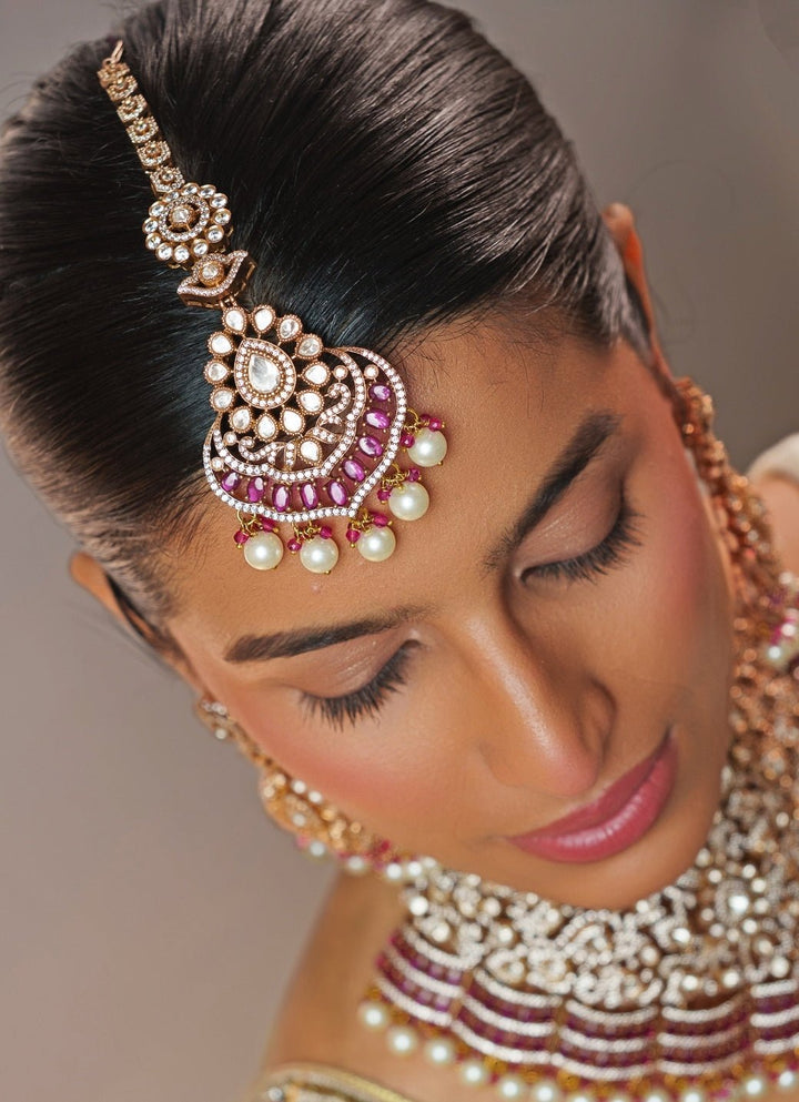 Red Stone And Polki Two Tone Necklace Set Zevar by Geeta - Fabilicious Fashion