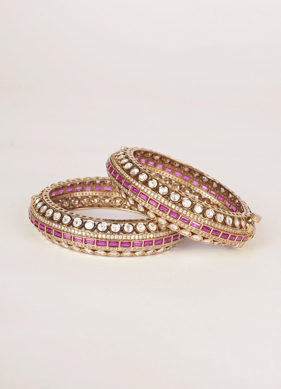 Red Stone And Sparkling Polki Bangle Set Zevar by Geeta - Fabilicious Fashion