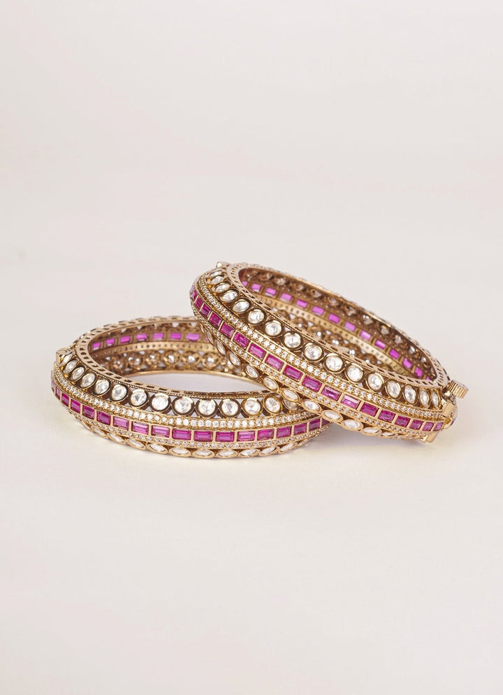 Red Stone And Sparkling Polki Bangle Set Zevar by Geeta - Fabilicious Fashion