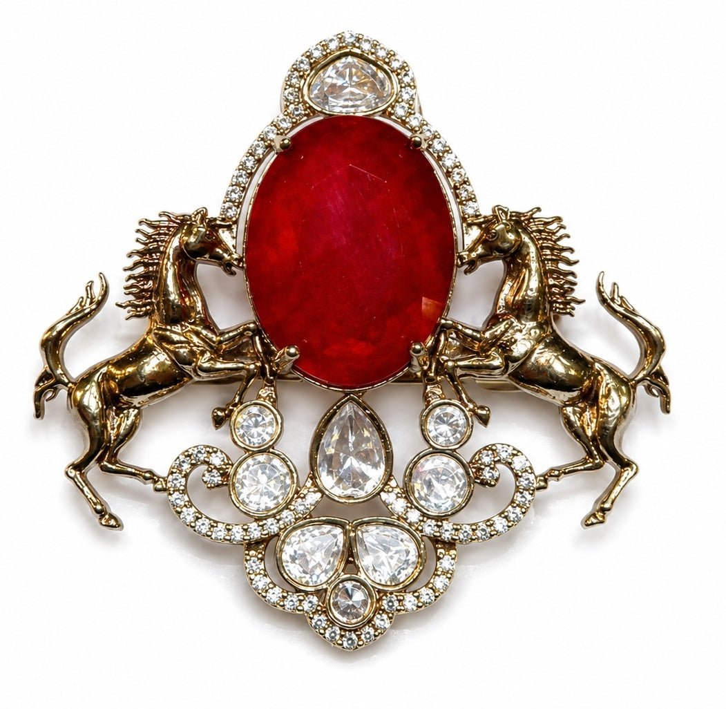 Vivinia By Vidhi Mehra Red Stone Horse Motif BroochFabilicious Fashion