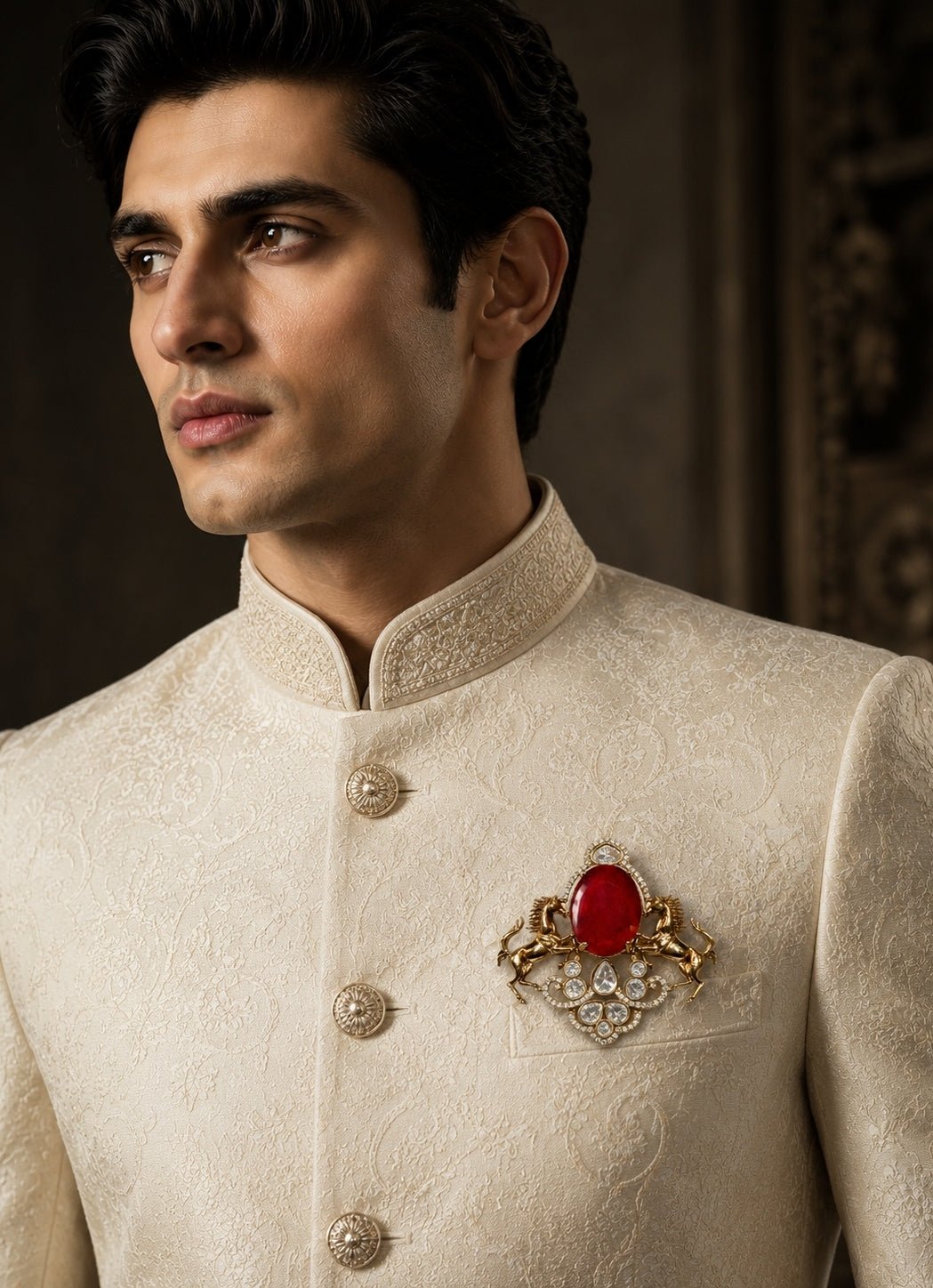 Vivinia By Vidhi Mehra Red Stone Horse Motif BroochFabilicious Fashion