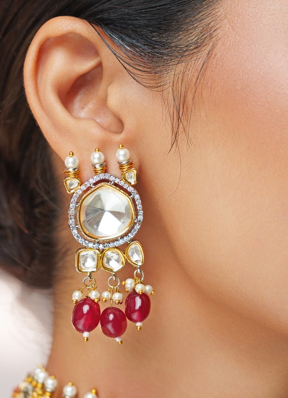 Red Stone Kundan Polki Gold Choker Set Zevar by Geeta - Fabilicious Fashion