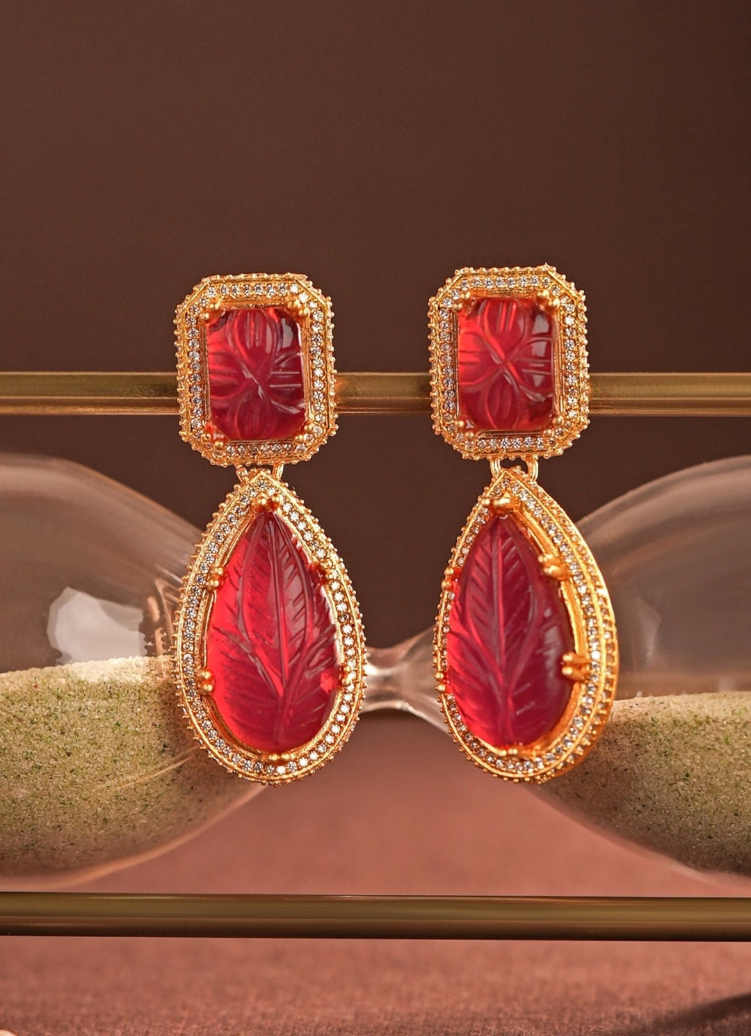 Red Stone Matte Gold Choker Set Riana Jewellery - Fabilicious Fashion