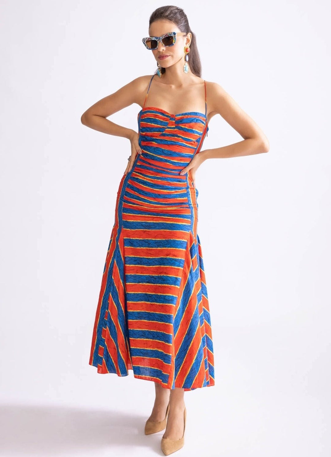 Red Stripe Print Dress Saaksha & Kinni - Fabilicious Fashion