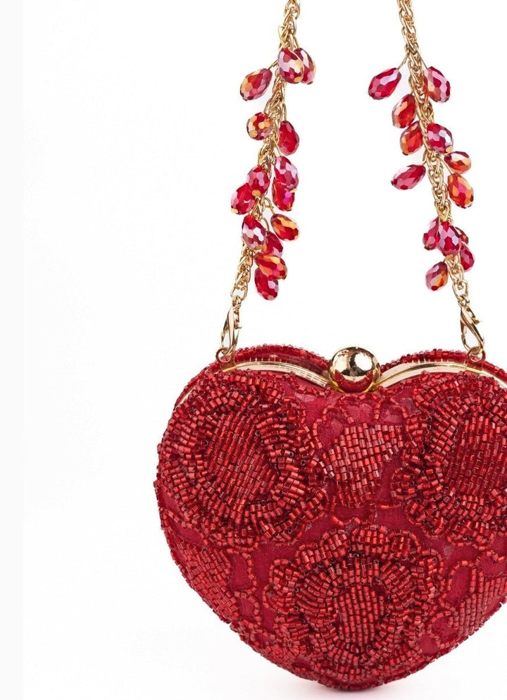 Red Suede Embellished Heart Bag House of Kosha - Fabilicious Fashion