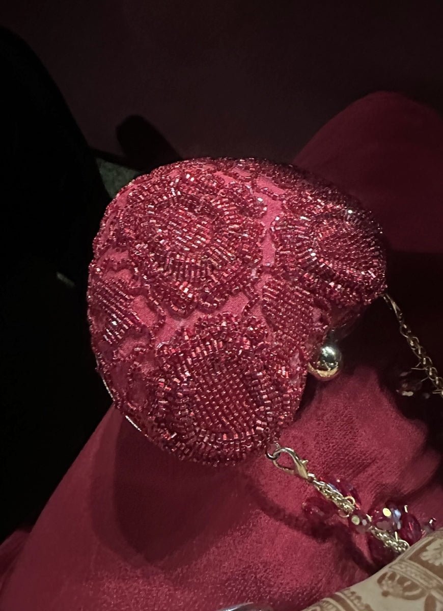 Red Suede Embellished Heart Bag House of Kosha - Fabilicious Fashion