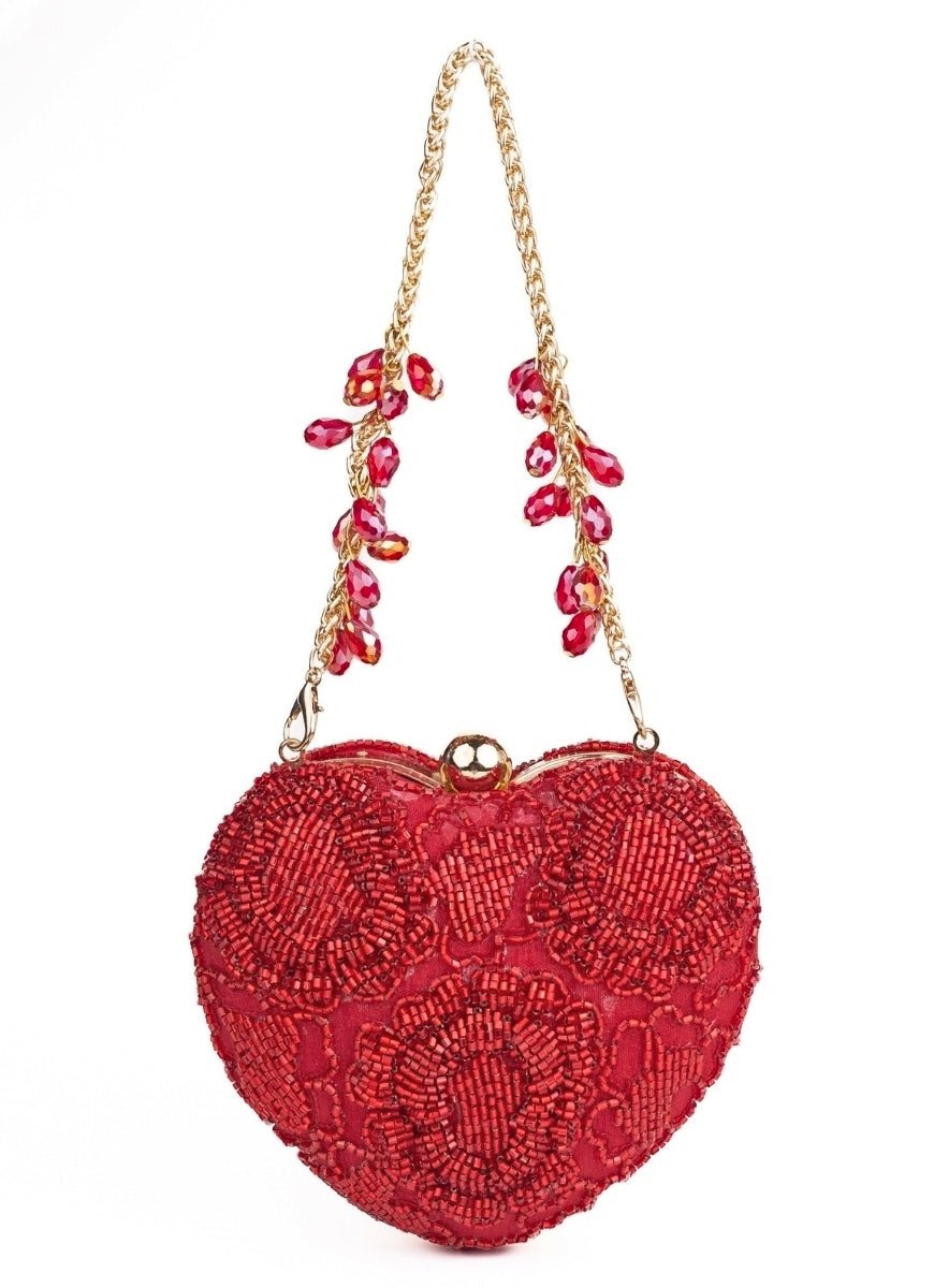 Red Suede Embellished Heart Bag House of Kosha - Fabilicious Fashion