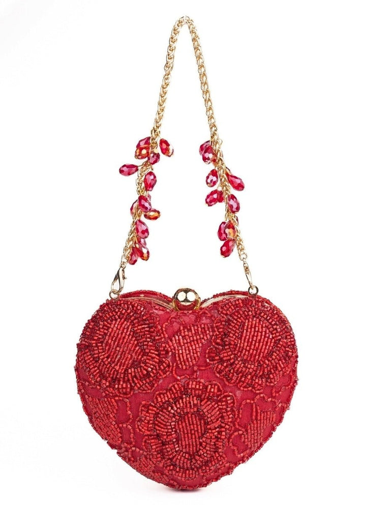 Red Suede Embellished Heart Bag House of Kosha - Fabilicious Fashion