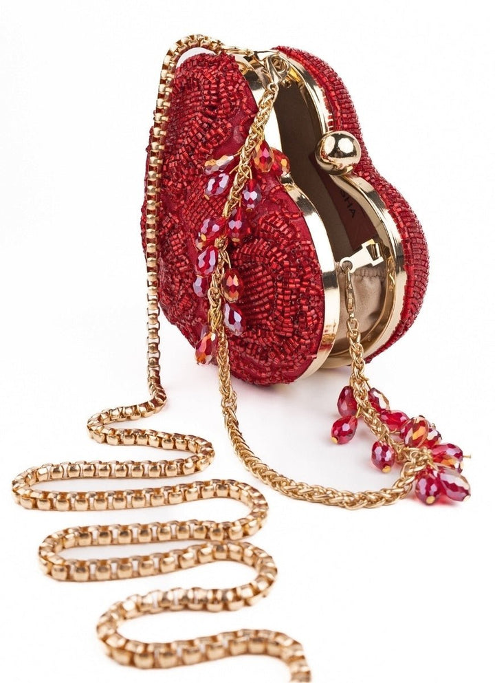 Red Suede Embellished Heart Bag House of Kosha - Fabilicious Fashion