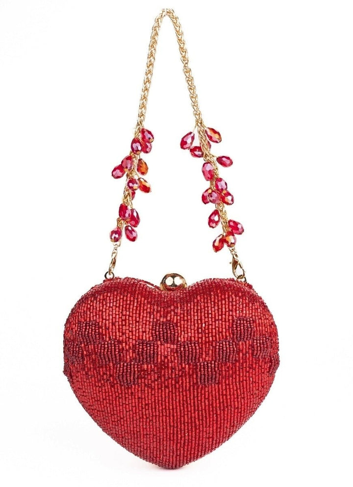 Red Suede Embellished Heart Bag House of Kosha - Fabilicious Fashion