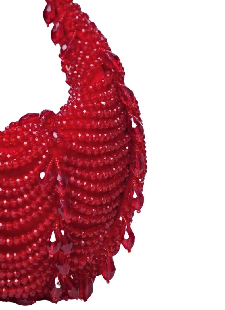 Red Suede Embellished Hobo Bag House of Kosha - Fabilicious Fashion