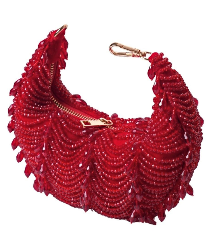 Red Suede Embellished Hobo Bag House of Kosha - Fabilicious Fashion