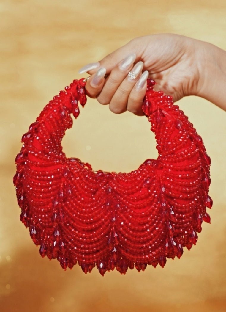 Red Suede Embellished Hobo Bag House of Kosha - Fabilicious Fashion