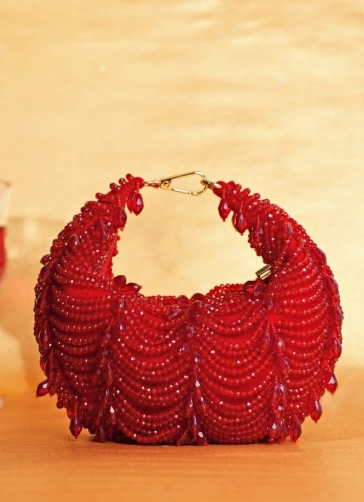 Red Suede Embellished Hobo Bag House of Kosha - Fabilicious Fashion