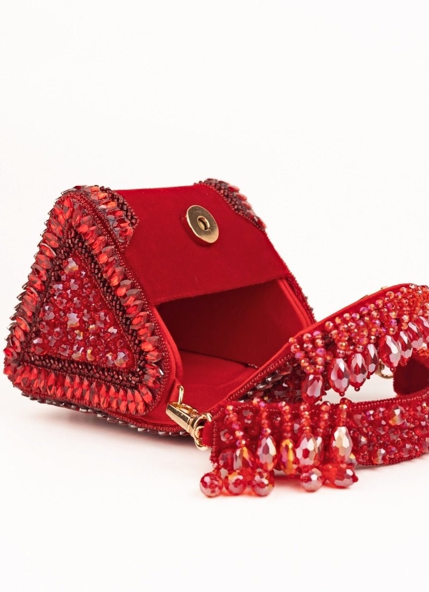 House of Kosha Red Suede Embellished Mini BagFabilicious Fashion