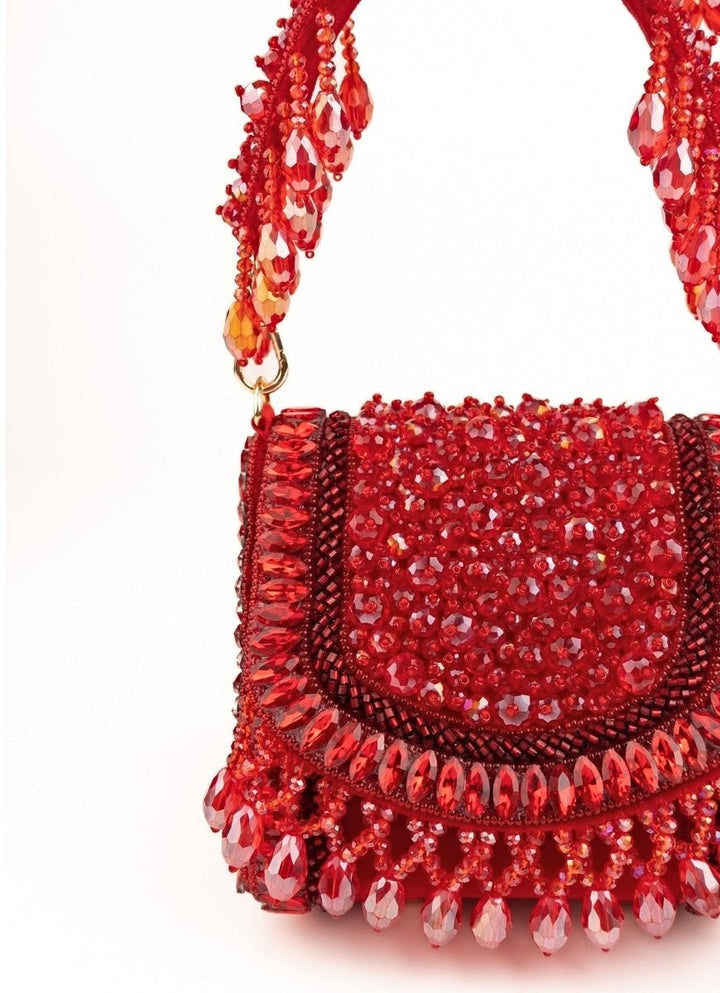 House of Kosha Red Suede Embellished Mini BagFabilicious Fashion