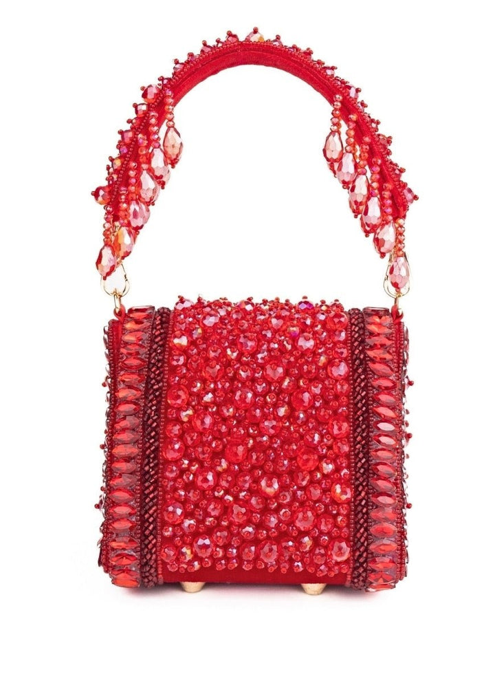 House of Kosha Red Suede Embellished Mini BagFabilicious Fashion