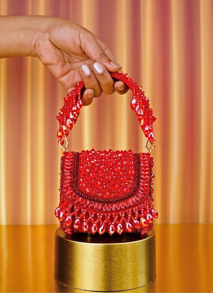 House of Kosha Red Suede Embellished Mini BagFabilicious Fashion