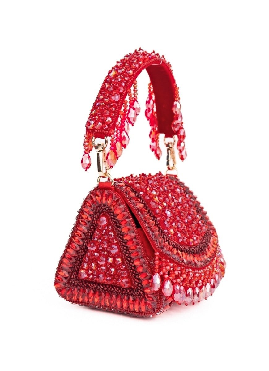 House of Kosha Red Suede Embellished Mini BagFabilicious Fashion