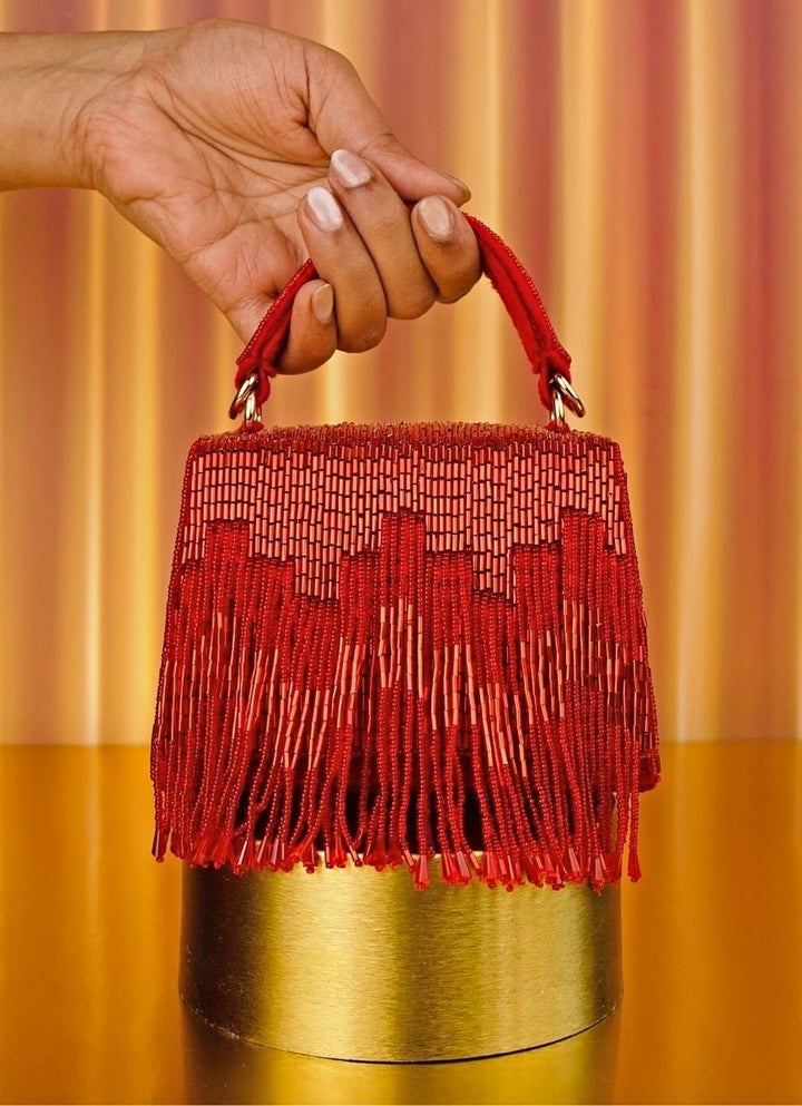 Red Suede Handcrafted Box Bag House of Kosha - Fabilicious Fashion