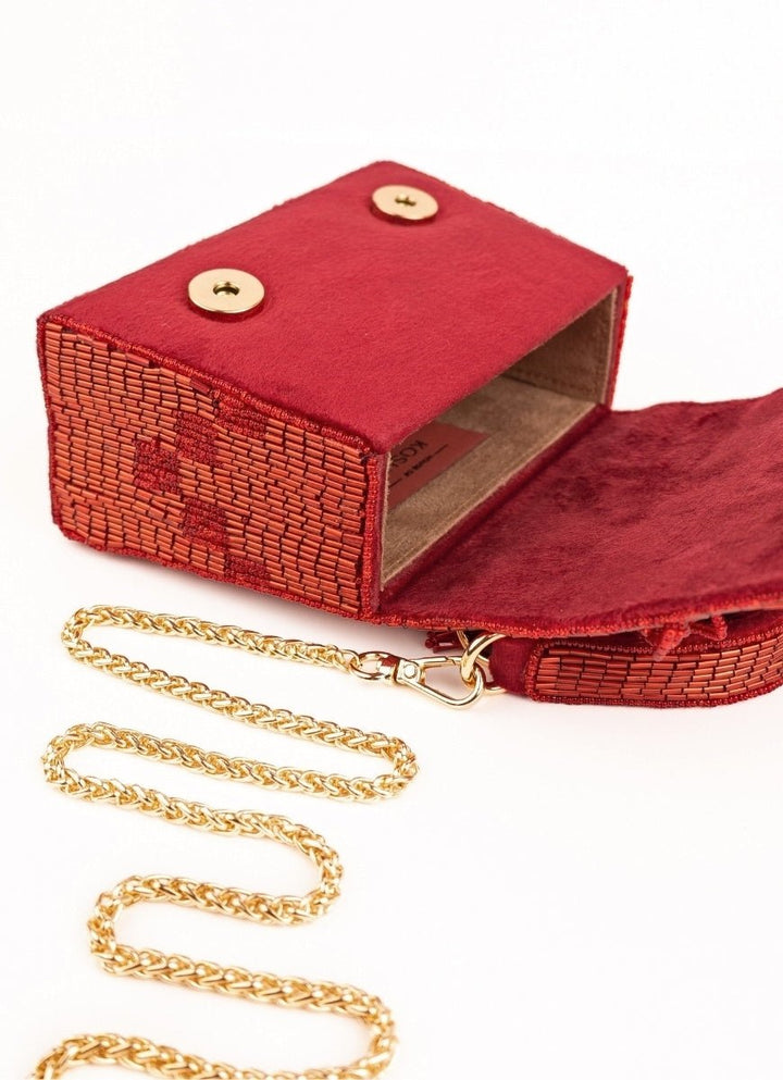 Red Suede Handcrafted Box Bag House of Kosha - Fabilicious Fashion