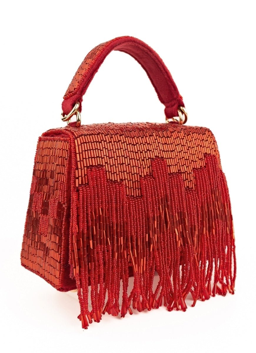 Red Suede Handcrafted Box Bag House of Kosha - Fabilicious Fashion