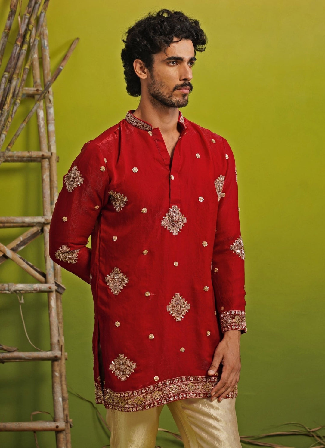 Kalpraag Red Tissue Silk Short Kurta SetFabilicious Fashion