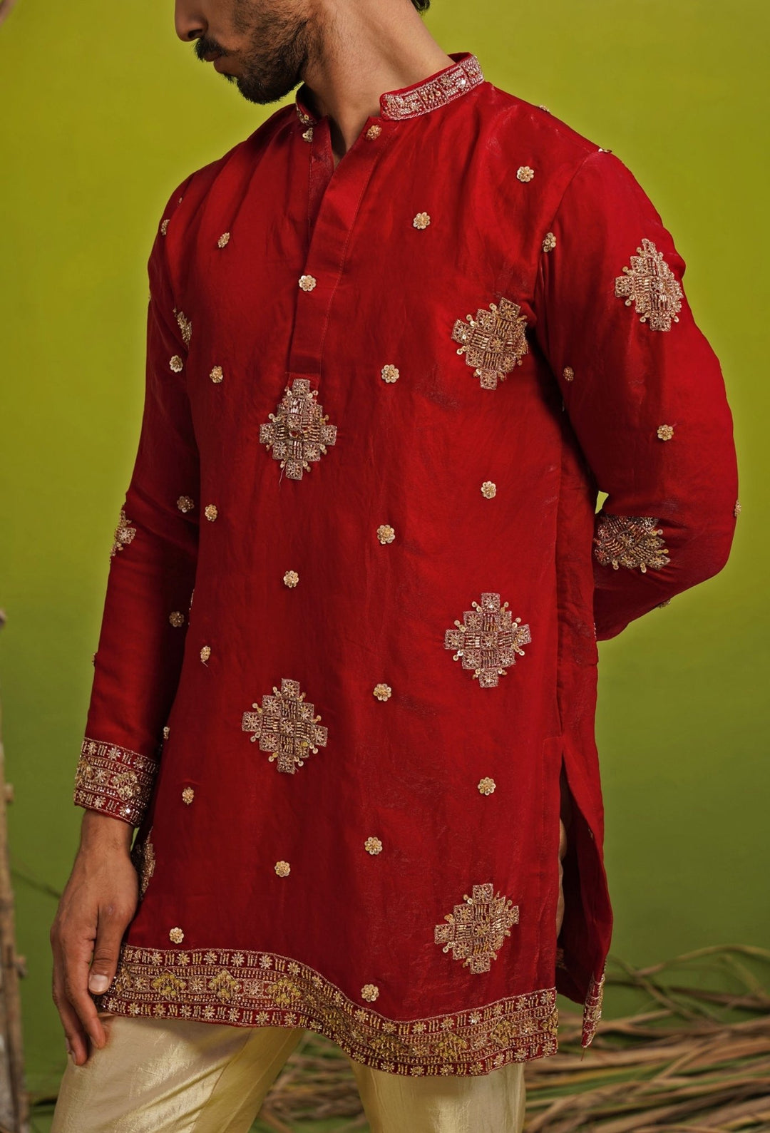 Kalpraag Red Tissue Silk Short Kurta SetFabilicious Fashion