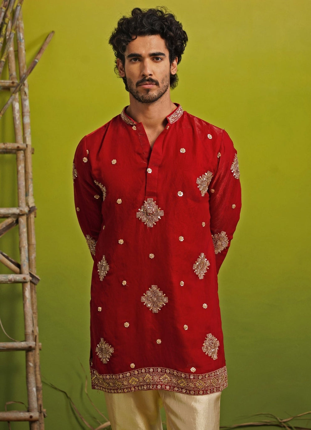 Kalpraag Red Tissue Silk Short Kurta SetFabilicious Fashion