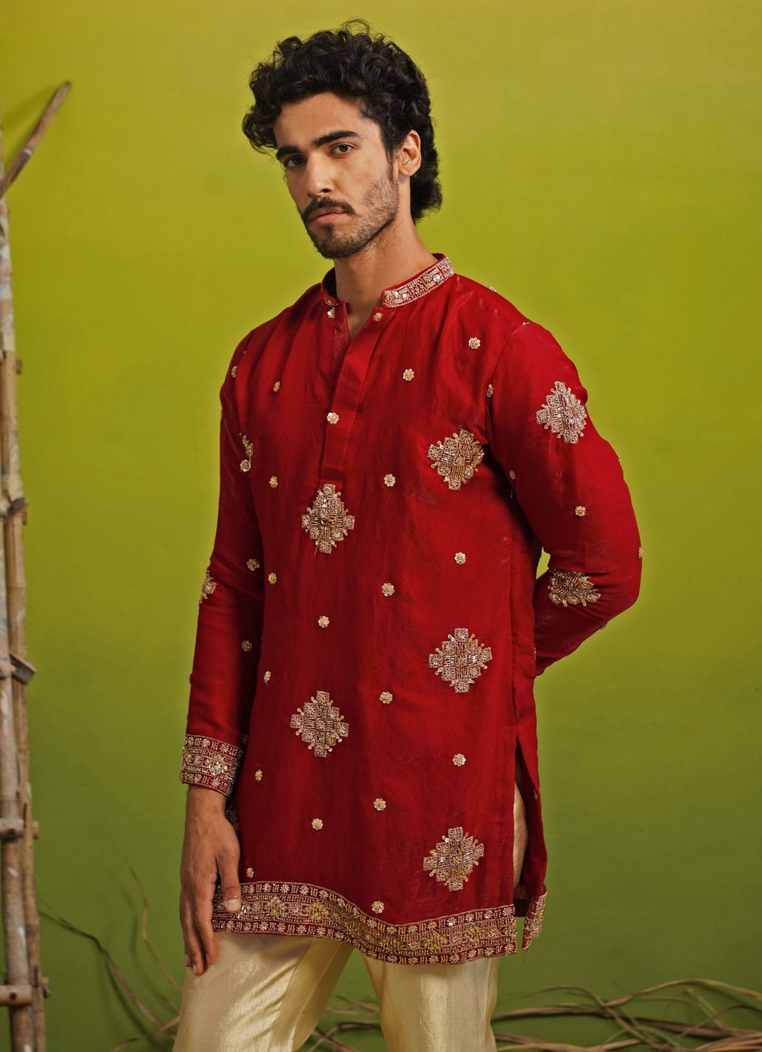 Kalpraag Red Tissue Silk Short Kurta SetFabilicious Fashion