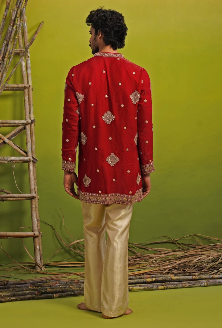Kalpraag Red Tissue Silk Short Kurta SetFabilicious Fashion