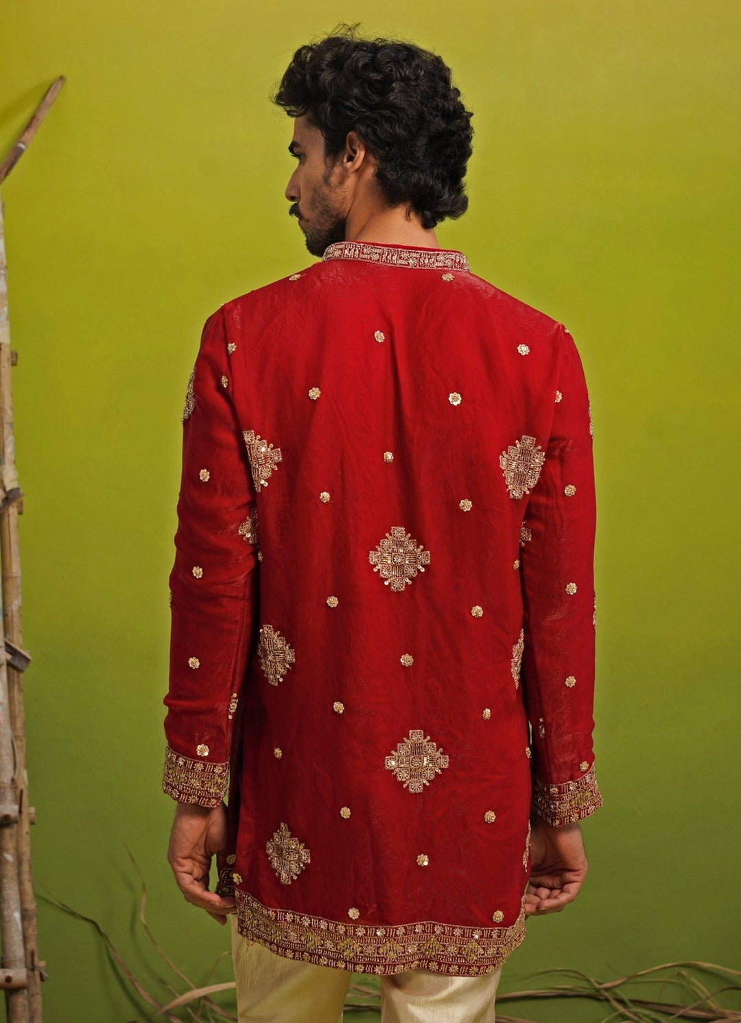 Kalpraag Red Tissue Silk Short Kurta SetFabilicious Fashion