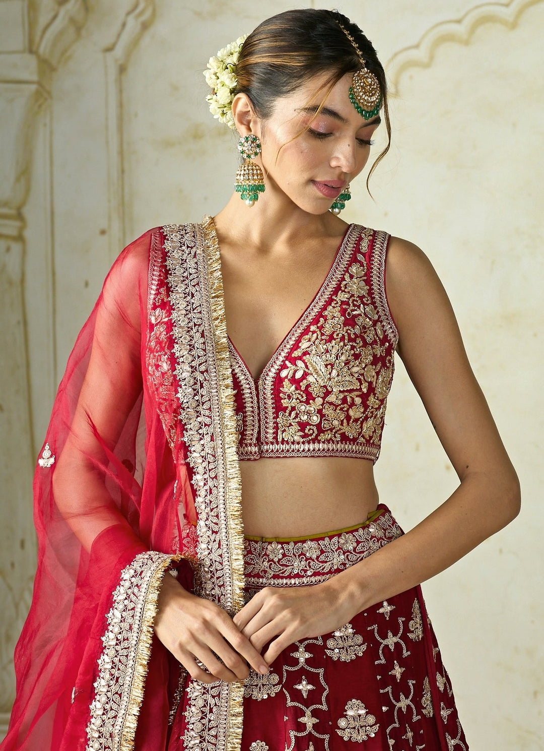Gopi Vaid Red Tussar Bridal Lehenga SetFabilicious Fashion