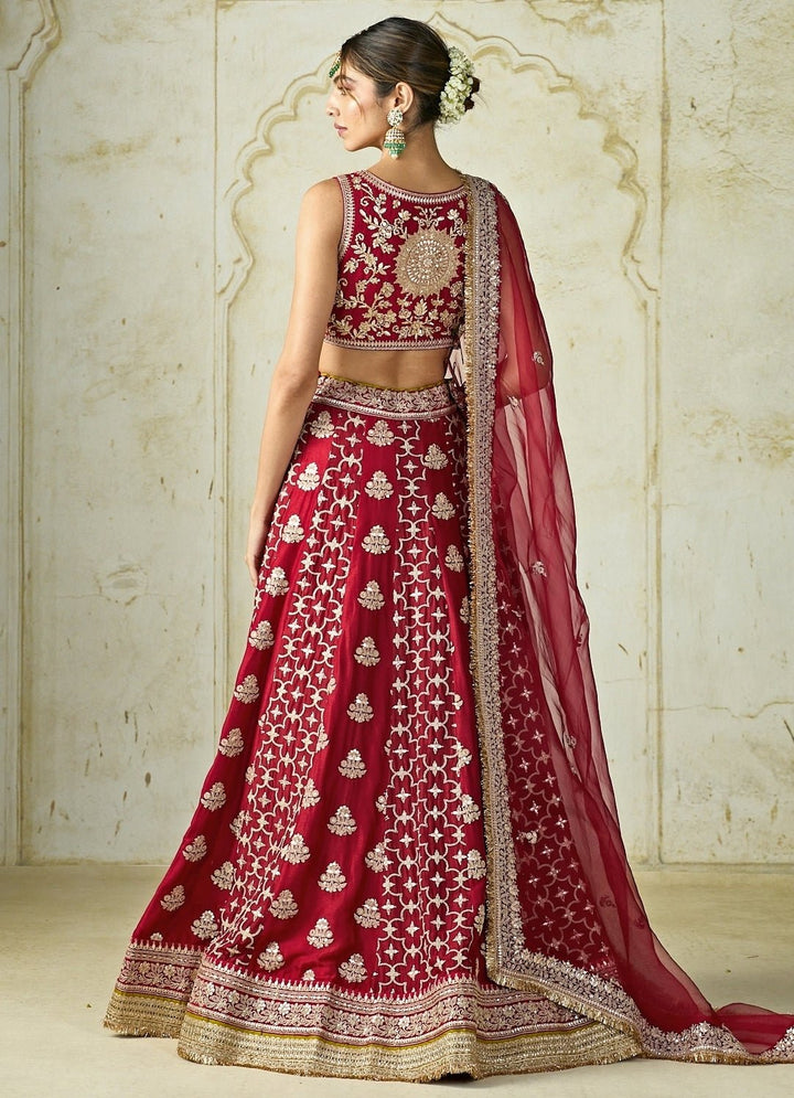 Gopi Vaid Red Tussar Bridal Lehenga SetFabilicious Fashion