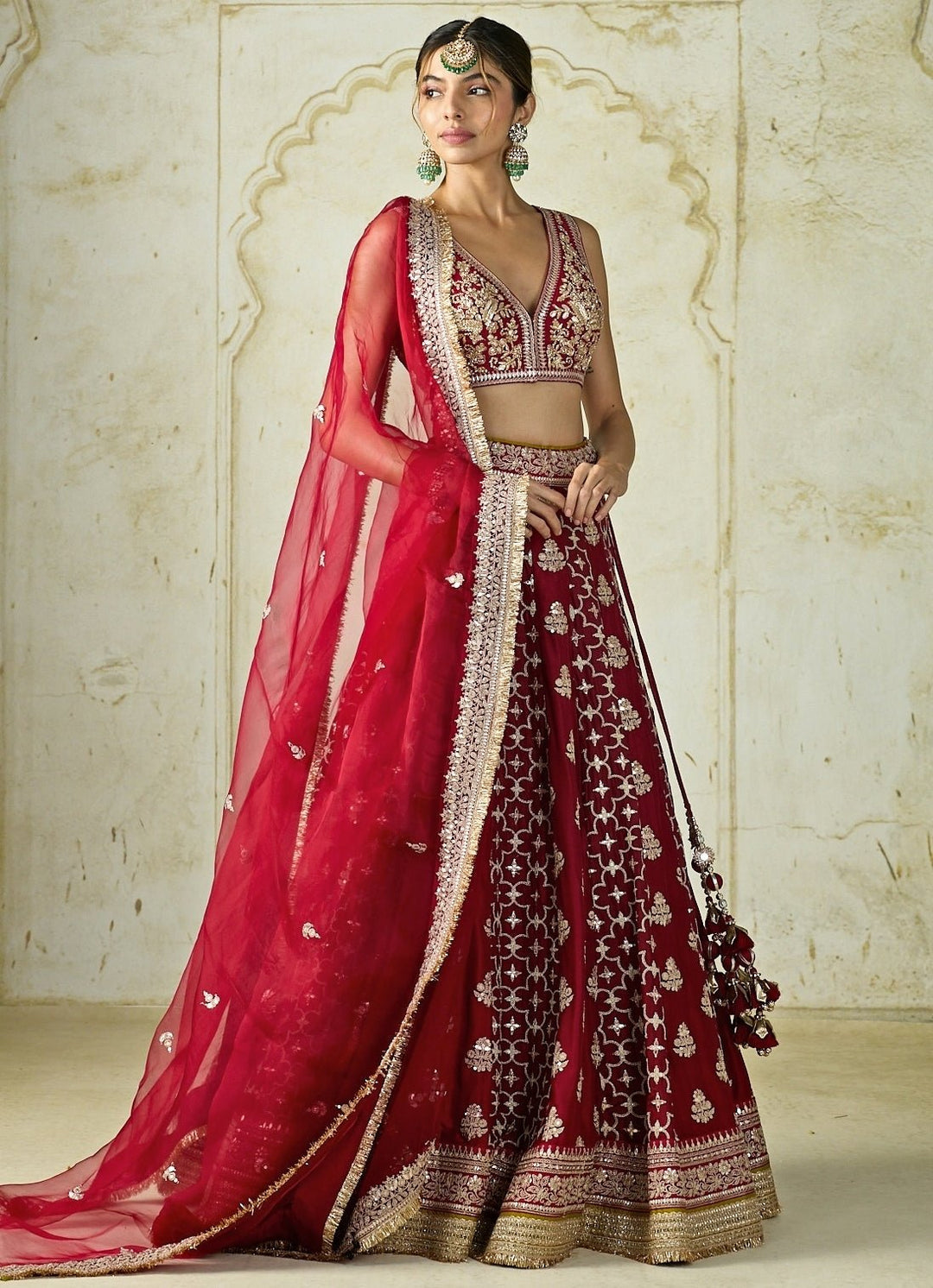 Gopi Vaid Red Tussar Bridal Lehenga SetFabilicious Fashion